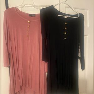 Maternity shirt set. Black and pink. Long, flowy blouse.